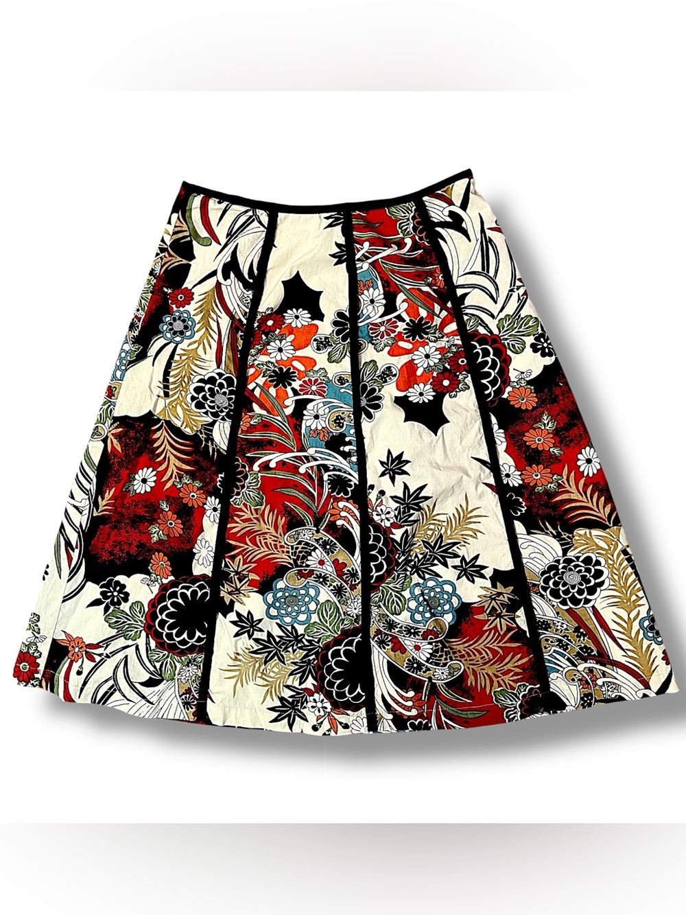 MIX NOUVEAU Elegant Multicolor Red and Dark Navy Floral A-Line Skirt VTG SZ 10